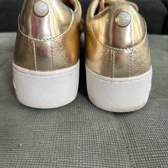 Michael Kors Gold Foil Sneakers 7.5 with Pearls and Rhinestones - Picture 5 of 9
